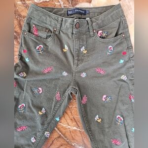 Boden Girlfriend Jeans Embroidered Floral Green Size 8R
